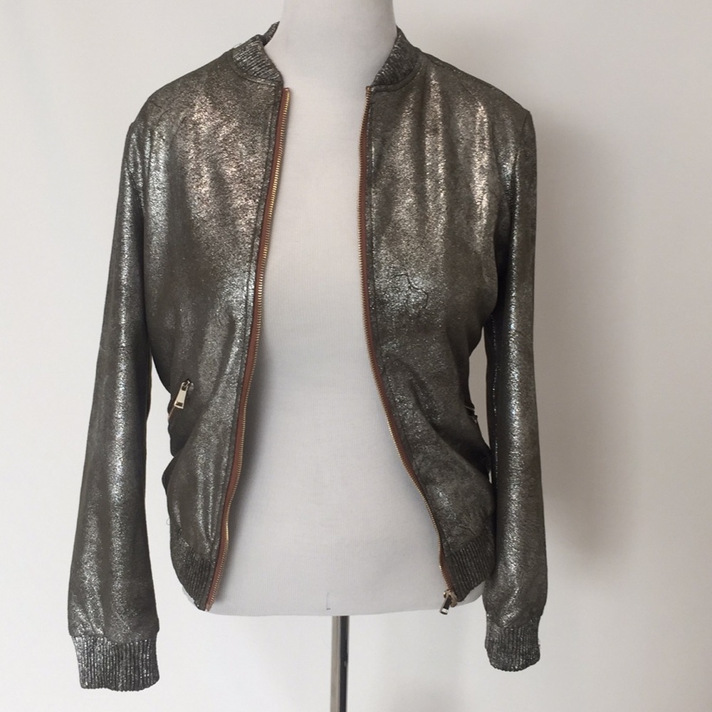Zara Metallic Silver Bomber Jacket - Picture 2 of 3